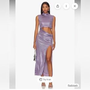 Camila Coelho Lavender Metallic Two-Piece Midi Dress